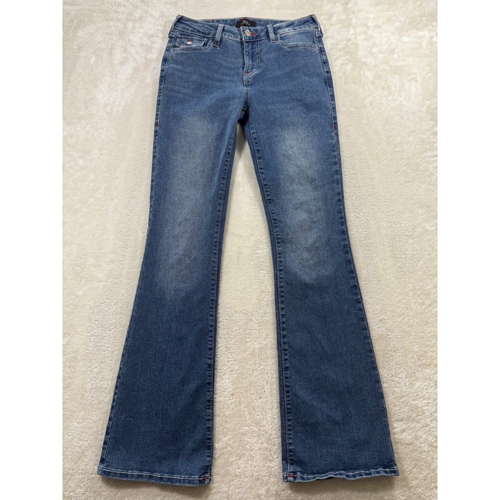 True Religion Womens Becca Mid Rise Flap Bootcut Blue Jeans 27 Meas: 27x31.5